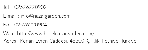 Nazar Garden Hotel telefon numaralar, faks, e-mail, posta adresi ve iletiim bilgileri